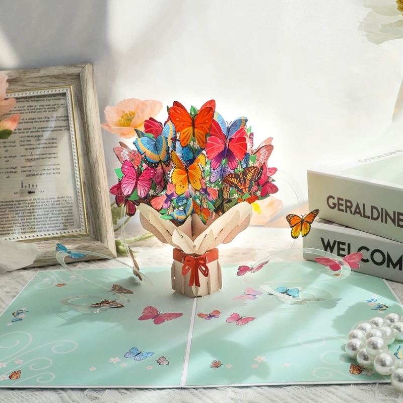 3D Butterfly Bouquet Pop Up Greeting Cards With Multi-Tiered Layered Design