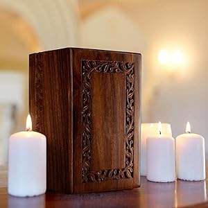 Border Engraved Rosewood Cremation Urns For Human Ashes Adult Male Female - Wooden Decorative Urns Box And Casket