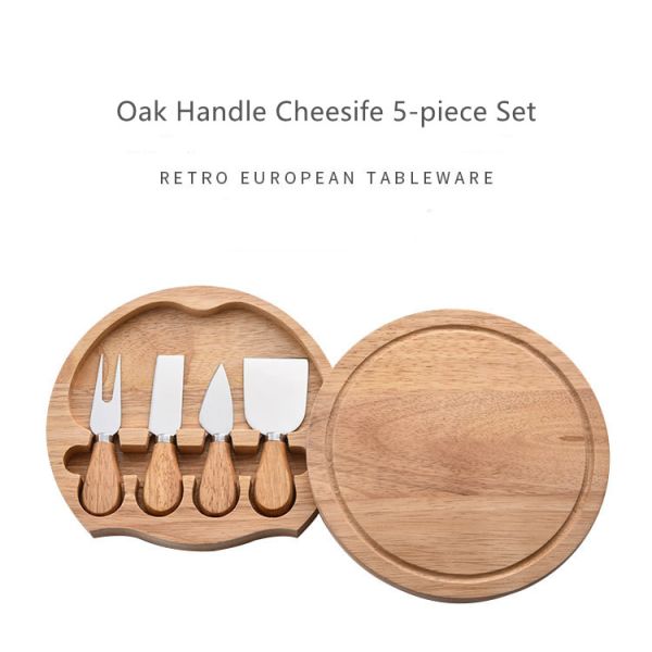 Oak Handle Stainless Steel Cheese Knife Set Kitchen Cake Knife And Spatula Set