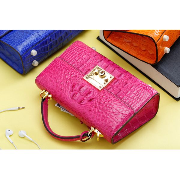 Genuine Alligator Skin Key Lock Closure Lady Small Handbag Authentic Crocodile Leather Women Flap Purse Shoulder Bag