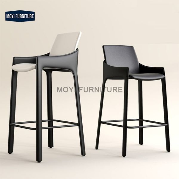MOYI High Quality Living Room Walnut Saddle bar Chair Metal Base bar Stool for Dining and Restaurant Commerical Use