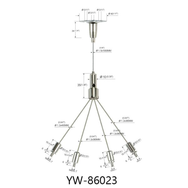 Высокий набор смертной казни через повешение вилки света залива, латунный никель покрытый набор YW-86023 подвеса провода