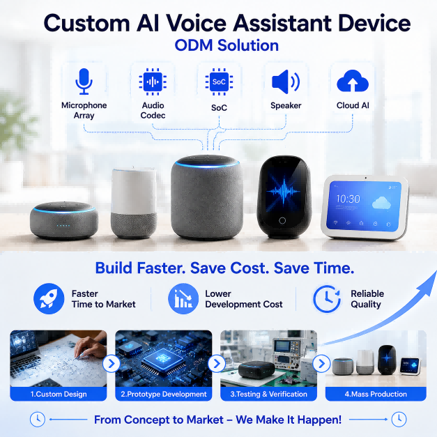 Custom AI Voice Assistant Device ODM Solution Microphone Array Audio Codec SoC Speaker Cloud AI