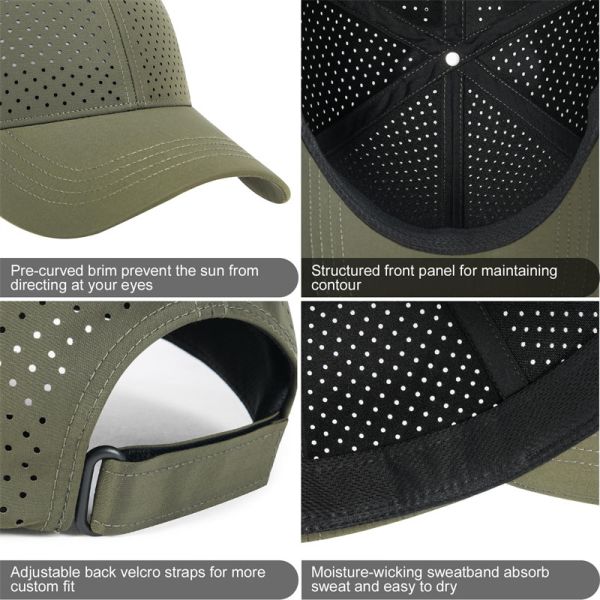 Casquettes de golf perforées 6 panneaux personnalisées en gros avec découpe laser, chapeau de golf unisexe à logo personnalisé, casquette de baseball en maille