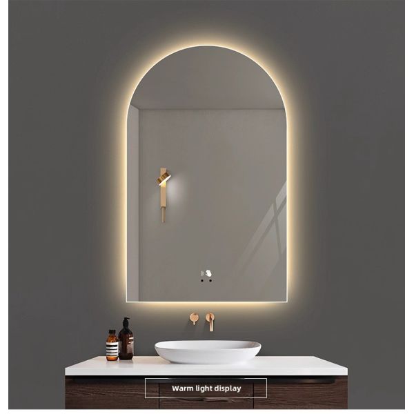 French Arch Smart Bathroom Mirror LED Light Anti-Fog Modern Nordic Style Wall-Mounted Vanity Mirror Touch Switch Irregular Shape