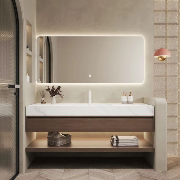 MDF Board timber Bathroom Sink Cabinets Unit Silver Mirror