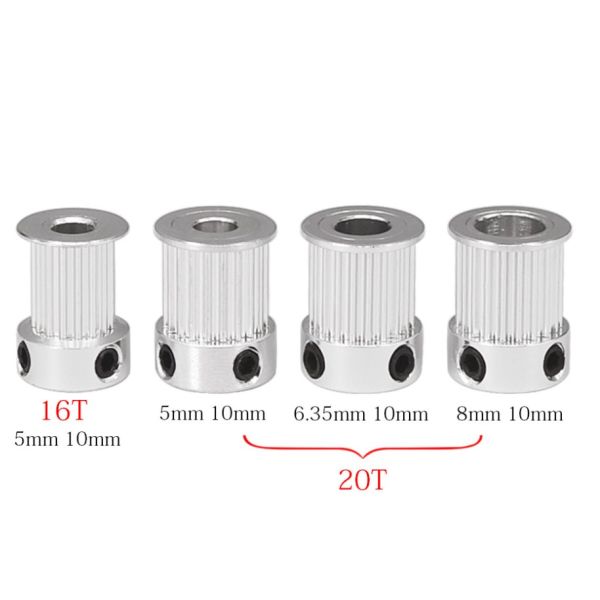 Silver Aluminum Alloy 16 20 Tooth 2GT Timing Belt Pulley Width 10mm