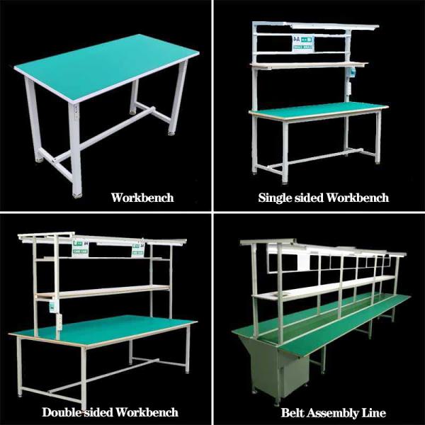 Banco de trabajo ESD de 240x120x185cm con soportes de flujo de perfil de aluminio