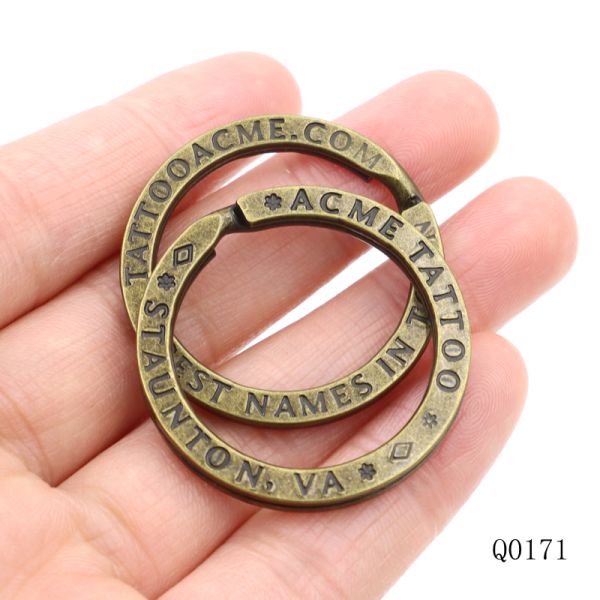 Antique Brass Engraved Letter Split Key Ring, Custom Embossed Text Metal Open Spring Keyring, Vintage Zinc Alloy Key Ring for Keychain Handbag Charm Hardware Accessories