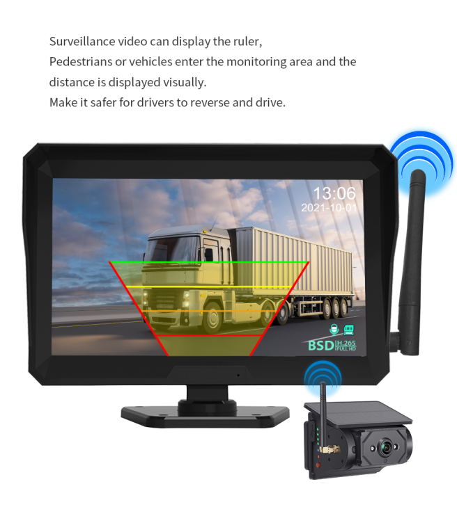 HD Digital Wireless Camera Monitor System with 10 Inch 4 Split Screen Solar Magnetic Camera for Large Vehicles