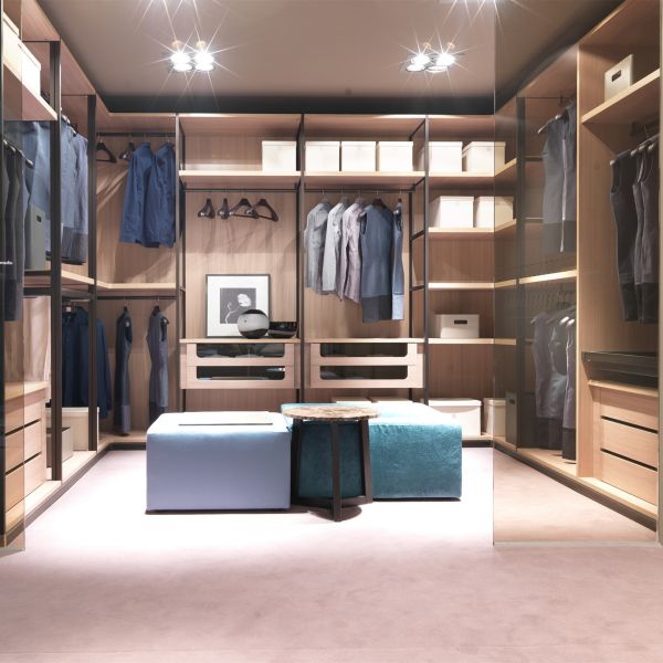 Modern Home Beige Grey Melamine Walk In Closet Glass Door For Dressing Room