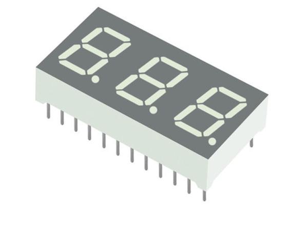 Three Digit 7-Segment Through Hole LED Display, CA Green 25 mcd 10.22mm