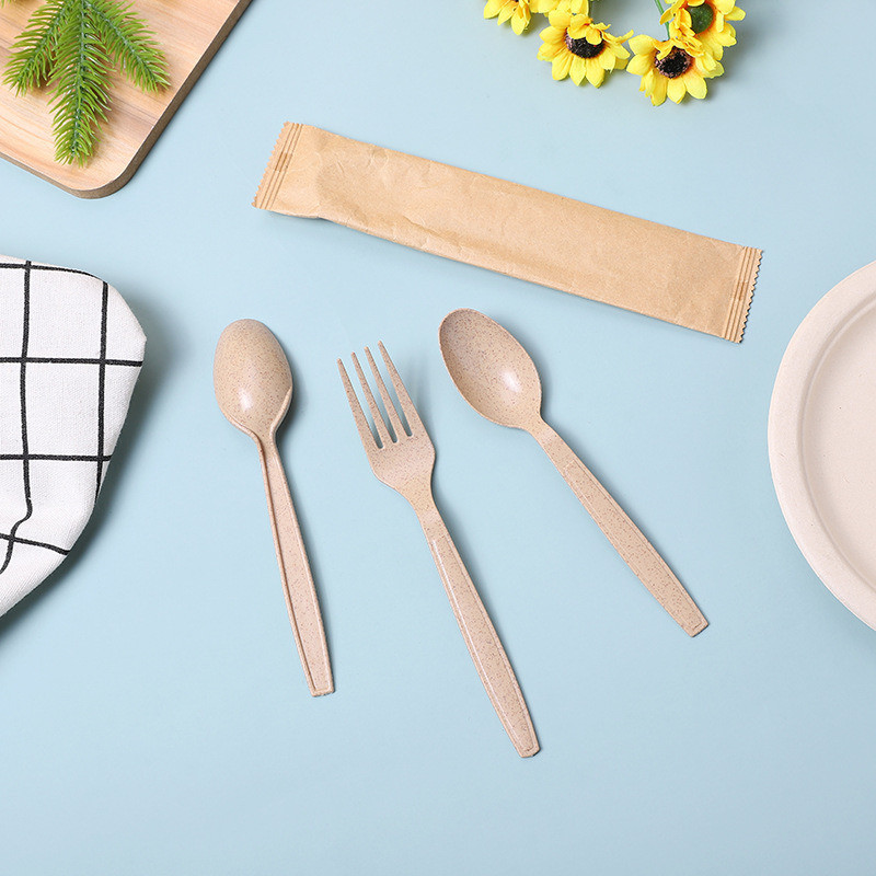 Customized Request Eco Friendly Biodegradable Wheat Straw Knife Fork Spoon Tableware