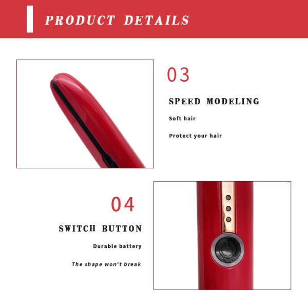USB Rechargeable Cordless Ceramic Hair Straightener Curler For Travel