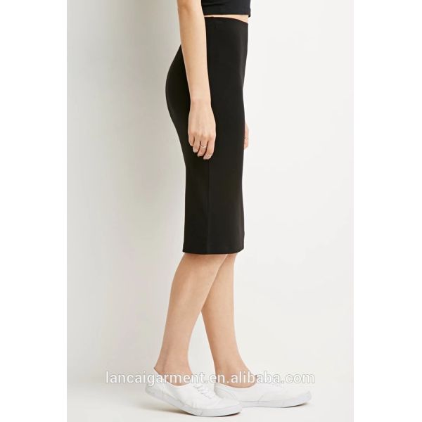 Stretch Knit Pencil Skirt Plain Black Body con Skirt For Women