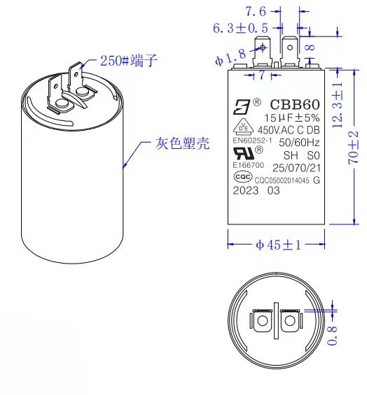 Водяной насос Моторный конденсатор CBB60 450V 15UF Ac Моторный стартовый конденсатор C-класс