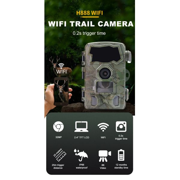 32MP BT WIFI Hunting Camera Video Infrared Night Vision Trial Camera Waterproof Outdoor Wildlife Surveillance Camera