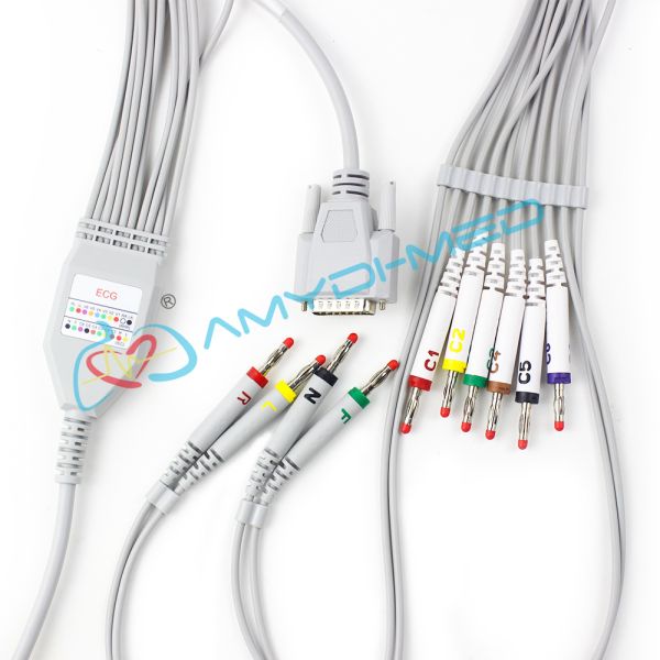 Medical Device Suppliers Ekg Cable Grey Banana 4.0 15Pin 10 Leads Ekg Cord