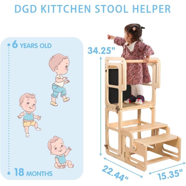 Montessori Foldable Learning Wooden Tower Adjustable Kitchen Step Stool for Toddlers