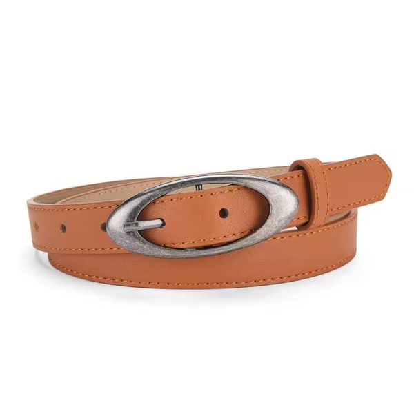 Wholesale Designer Women's Casual All-Match PU Leather Belt Oval Alloy Pin Buckle Western Style