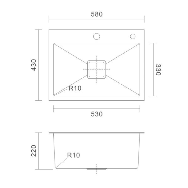 Topmount Stainless Steel Kitchen Sink Brushed Single Bowl 16 Gauge 58x43