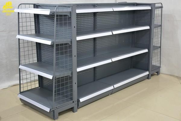 Double Side Q195 Steel Grocery Store Shelving Racks Middle Back Panel 0.5MM Gray