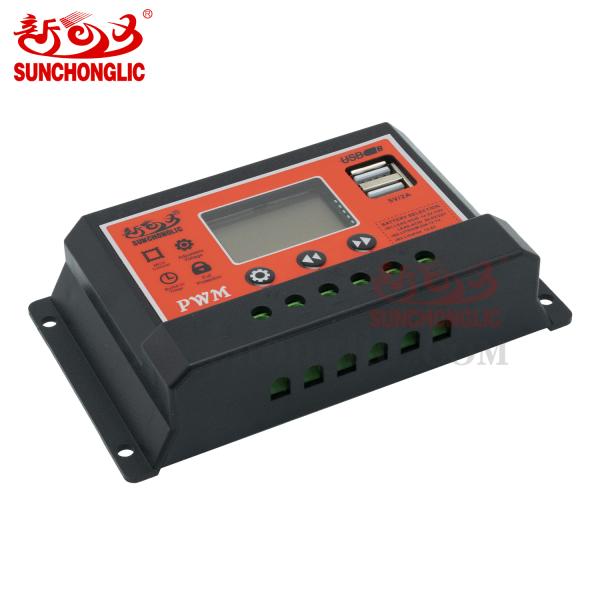 Contrôleur de charge solaire à modulation de largeur d'impulsion (PWM) manuel 10 ampères avec écran LCD 24 volts
