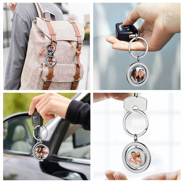 Personalized Rotary Photo Keychain Double Sided 360 Rotating Sublimation Blanks Metal Key Chain  Keyring