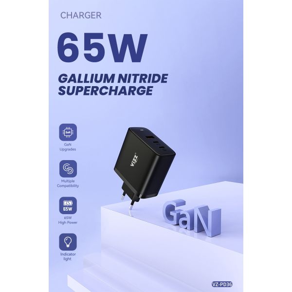 QC PD заряжателя стены PD PD36 65w GaN быстро поручая двойные порты для телефона