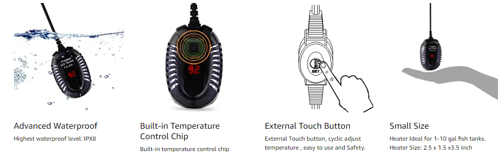 подогреватель аквариума погружающийся ABS кабеля 1m для танка 10 галлонов