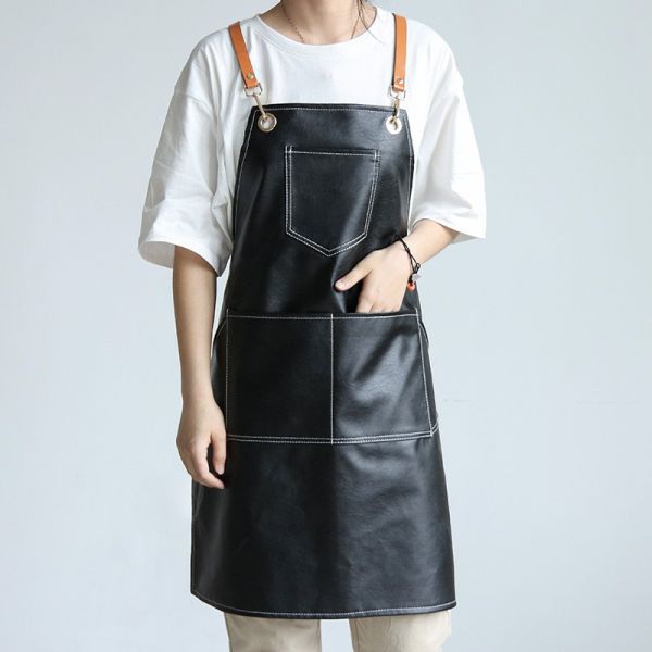 Restaurant Bar Durable Leather BBQ Apron with Work Tool Apron Design and Custom Logo