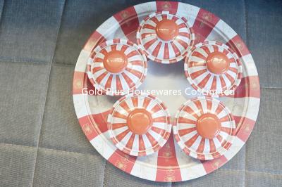 Stainless Steel Tray Serving Set 6 Piece Red Snack Salad Bowls