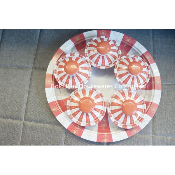 Stainless Steel Tray Serving Set 6 Piece Red Snack Salad Bowls