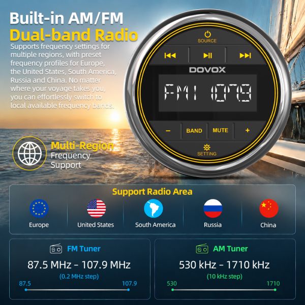 High-Power 4X50W Marine Stereo Radio Player for Outdoor Yacht Off-Road Vehicle Sightseeing Bus with USB & AUX