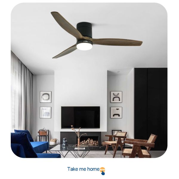 ceiling fan 3 lâminas de madeira natural de baixo perfil 52 polegadas ventilador de teto com luz led