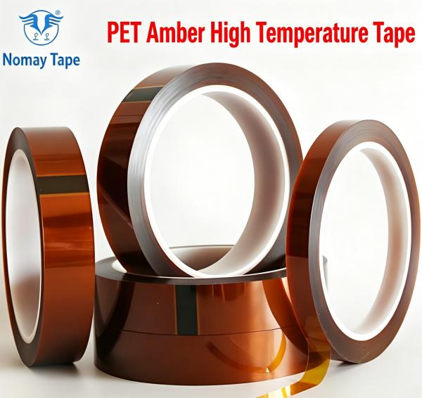 Nomay Amber PET High Temperature Masking Tape / Gold Finger Tape Heat Resistant 200℃, Insulating, Acid & Alkali Resistant, Zero Residue After Peeling