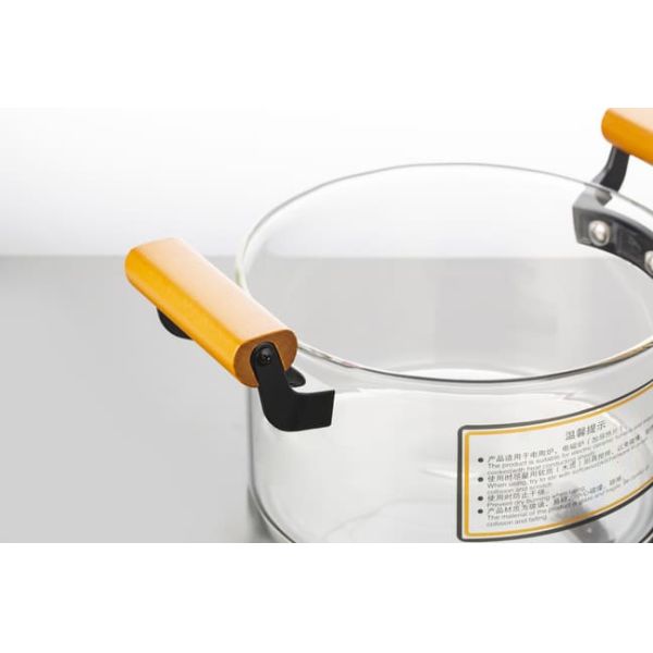 2.2L Clear Borosilicate Glass Kitchen Wares Cooking Pot Heat Resistant Hand Blown