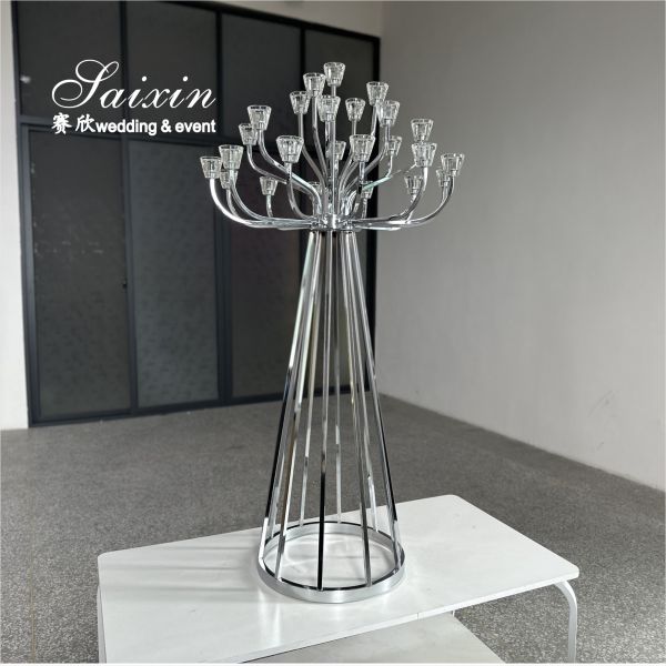 New Design 25 Arms Candelabra Wedding Decoration Silver Candle Holder Metal Wedding Centerpiece Candelabra