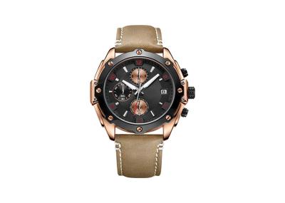 Leather Strap Alloy Quartz Wrist Watch , Nickel Free 50mm Case Watches