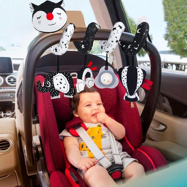 Newborn Musical Black Fox Stroller Toys High Contrast Black and White Toys for Babies