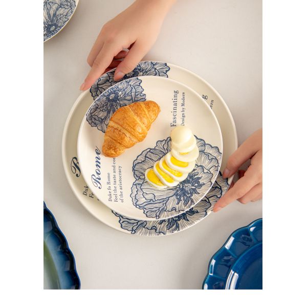 Дизайн керамическая голубая тарелка фарфоровый обеденный набор тарелки и миски Градиент для подарков