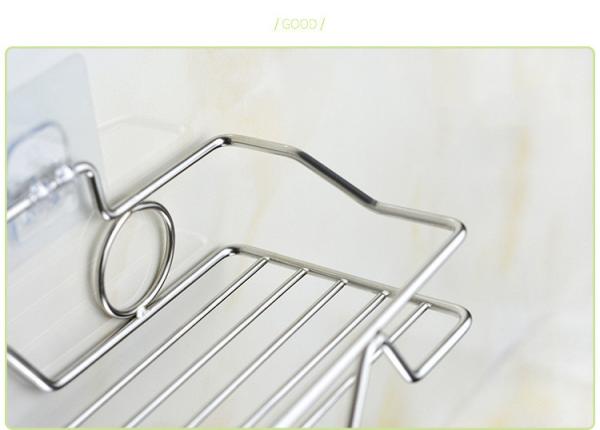 Bathroom Shelf Organizer Storage Kitchen Rack with Traceless Transparent Adhesive No Drilling SUS304 Stainless Steel