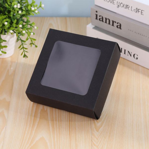 Экологически чистые переработанные коробки для упаковки подарков из крафт-бумаги, сахара и шоколада с вырезанным окном