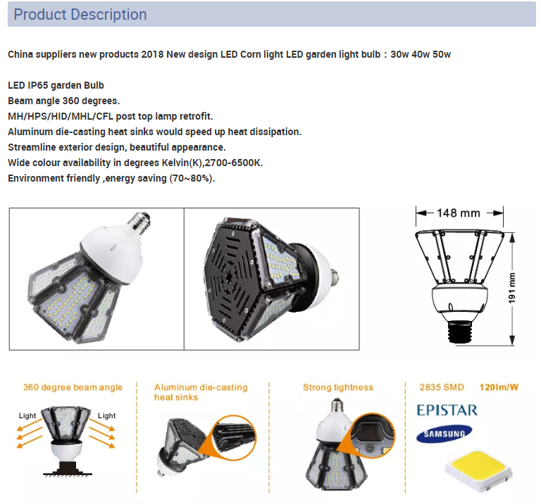 IC Current Driver E26 LED Bulb Corn Bulb Lamp for Garden Light and Design Solutions