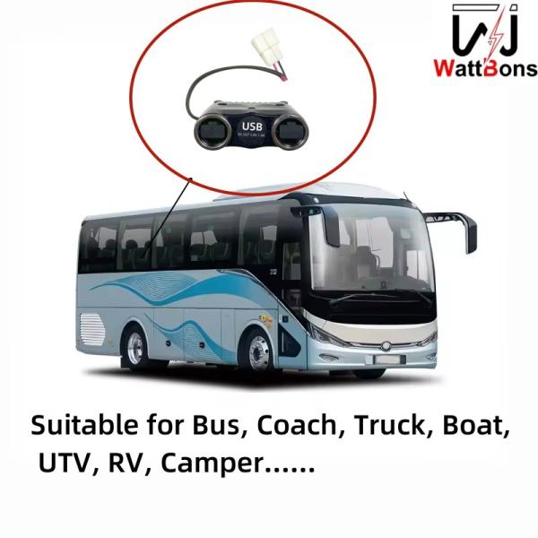 12V 24V Fast Charging QC3.0 USB Port Car Charger Outlet for Coach Truck Boat UTV RV Camper Black