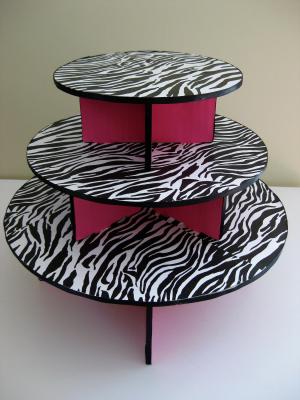 3 Tier Cardboard Cake Stand Zebra Pattern Customized Size Round Shape