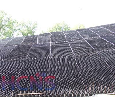 O estabilizador preto da grade do cascalho do HDPE plástico conduz o padrão de 445mm ASTM