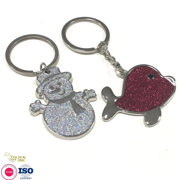 Enamel Personalized Metal Keychain Round Double Sided Chrome Plated Circle