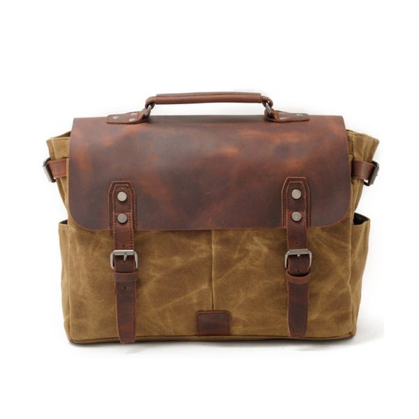 CL-900 Khaki Vintage Waterproof Waxed Canvas Leather Camera Shoulder Bag