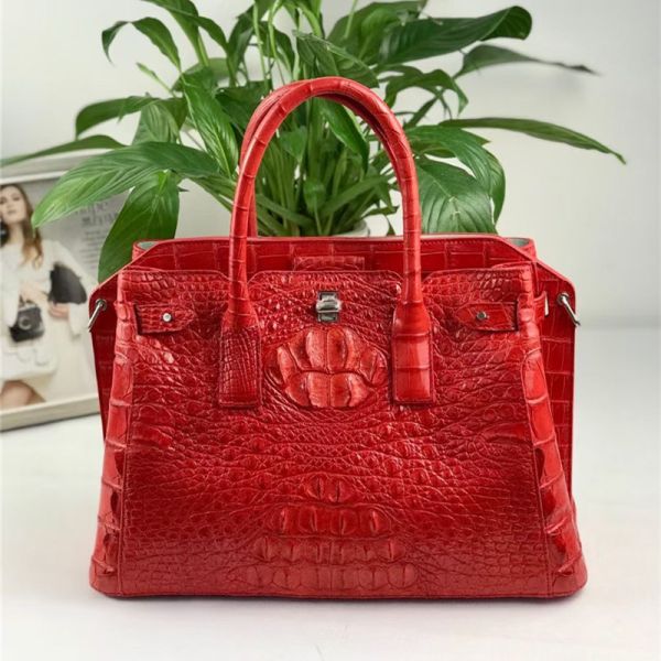 Authentic Crocodile Leather Women Top-handle Handbag Female Large Shoulder Bag Genuine Alligator Skin OL Lady Work Purse